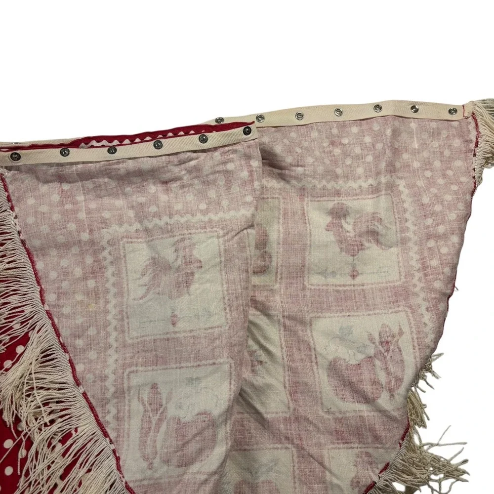 Vintage Red &‎ White Polka Dot Rooster Kitchen Table Apron with Fringe Trim